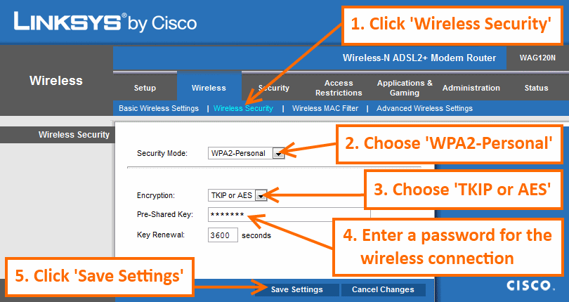 wireless security settings screenshot