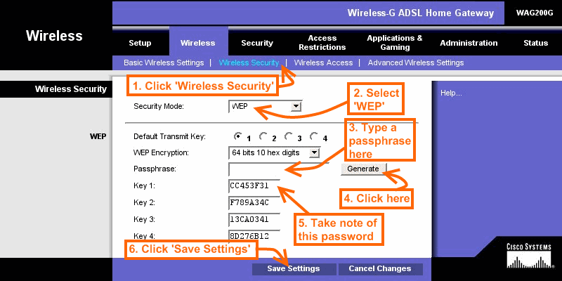 wireless security settings screenshot