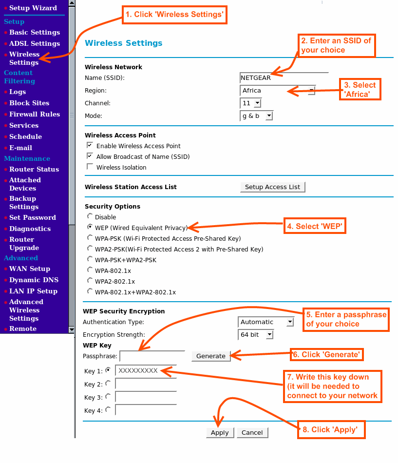 wireless settings screenshot