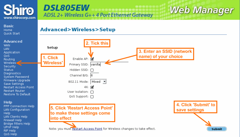 wireless settings screenshot